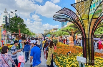 Người dân tấp nập du xuân, thưởng ngoạn đường hoa Nguyễn Huệ
