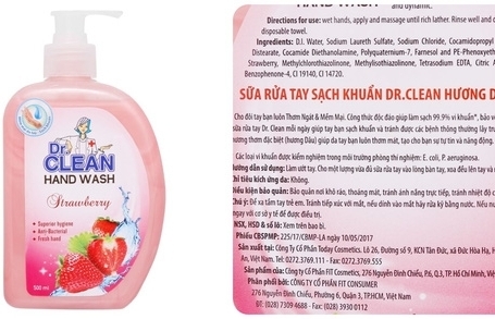 Thu hồi sữa rửa tay sạch khuẩn Dr. Clean hương dâu